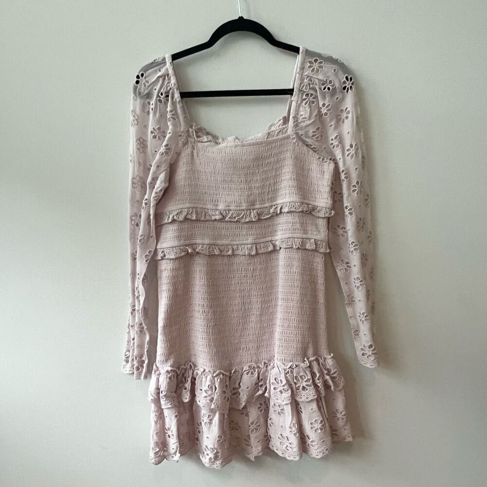 Saylor Womens Floral Demetria Eyelet Long Sleeve Lilac Mini Dress Medium NWT